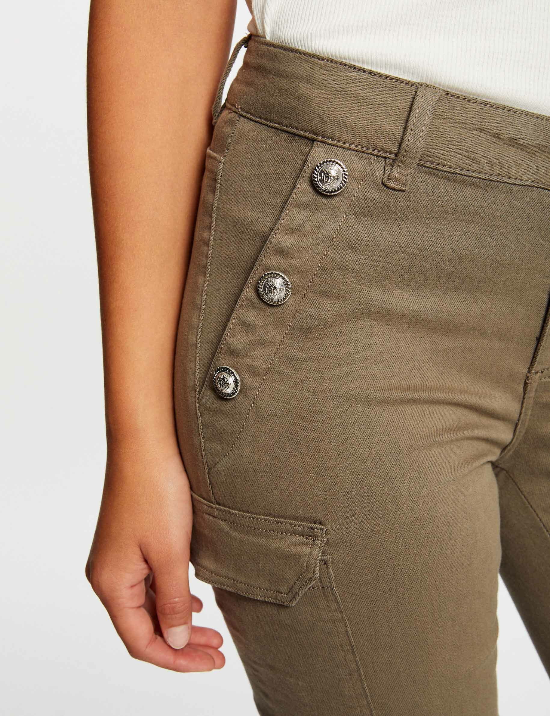 Jeans cargo skinny à ponts vert kaki femme - vert_kaki