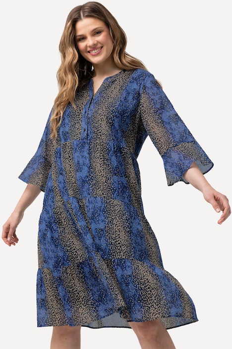 Midikleid, A-Linie, Tunika-Ausschnitt, 3/4-Volantärmel