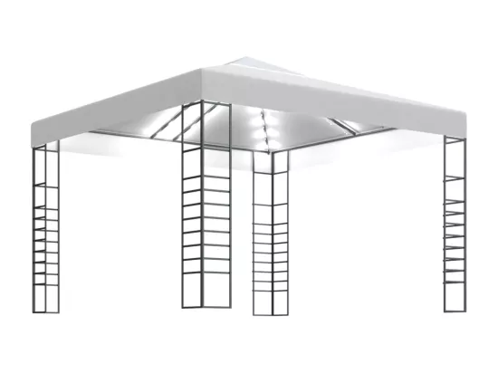 Chapiteau de jardin avec guirlande lumineuse à LED 3x3 m Blanc