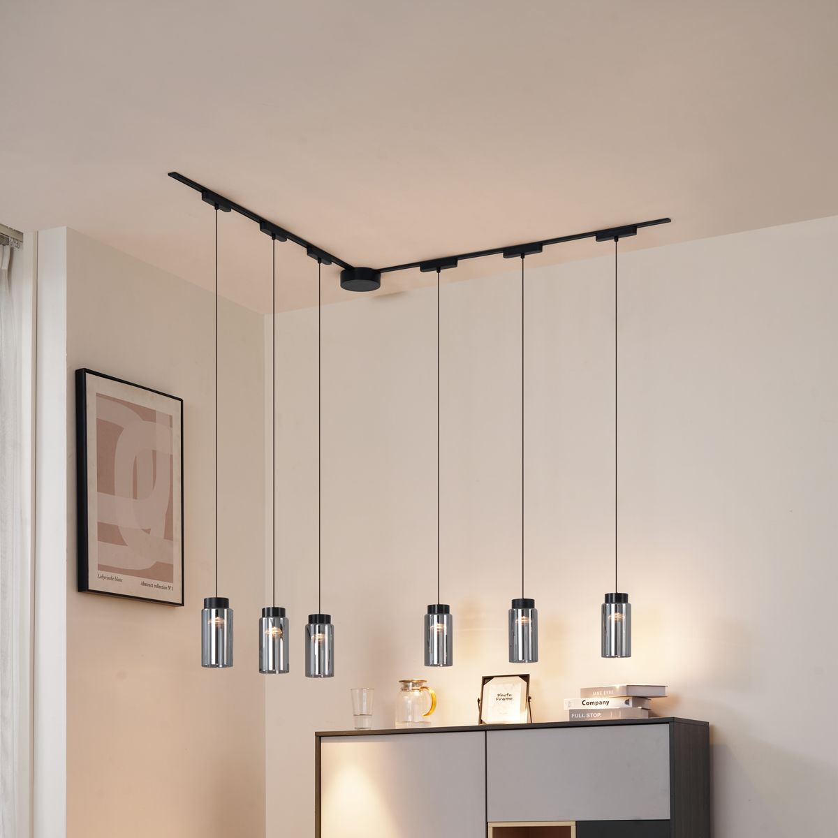 Modern railsysteem met 6 hanglampen zwart 1-fase - Magnetic Vance