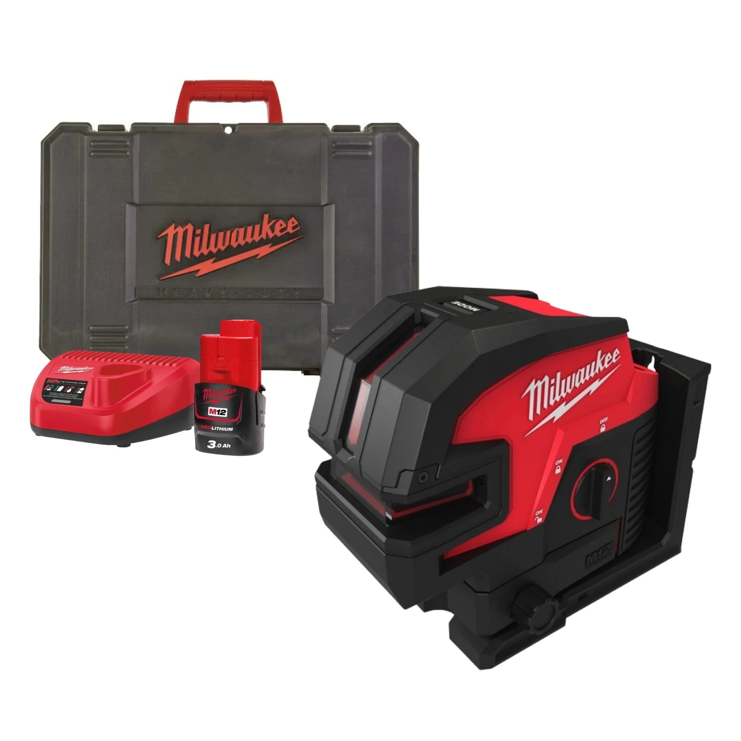 Milwaukee M12 CLL4P-301C kruislijnlaser™ met 4 punten in transportkoffer (1x 3.0 Ah Accu) - Groen - 12V