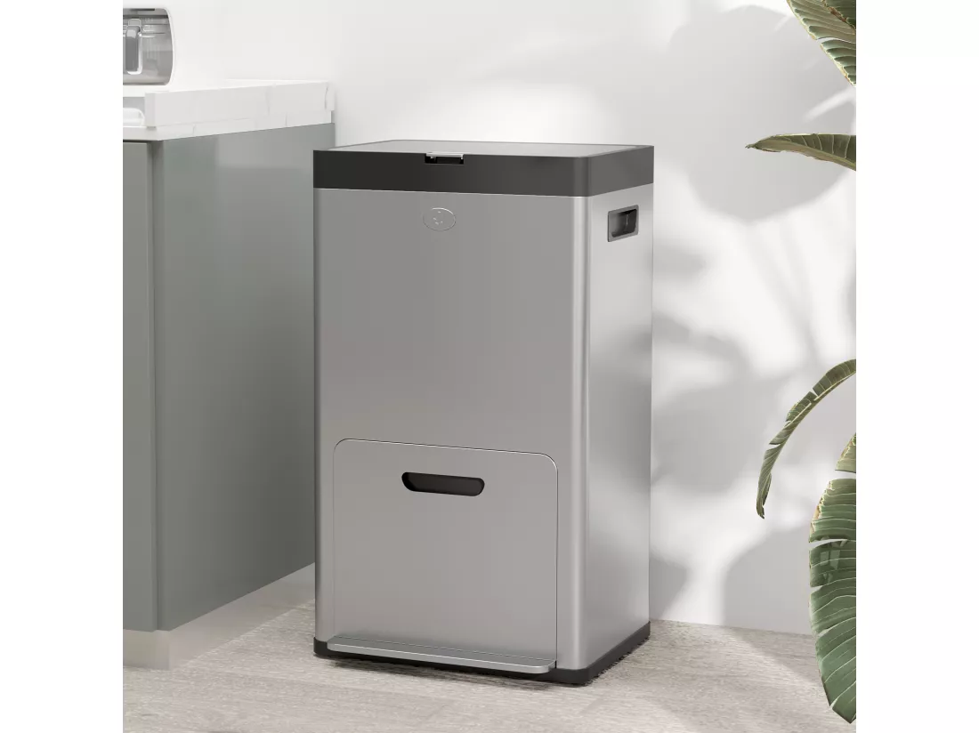 Poubelle de cuisine 2 x 18L + 20L - poubelle à pédale 3 compartiments seaux amovibles filtre anti-odeur - acier inox. brossé