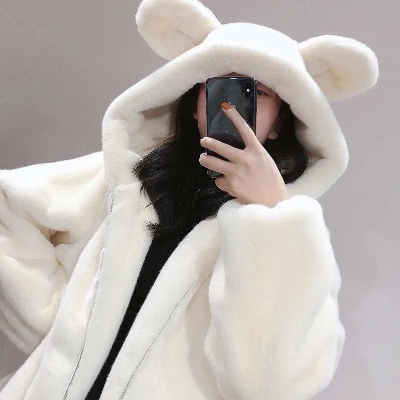 Acoustic Rain - Effen Bear Ear Hood Imitatiebont Ritsjack