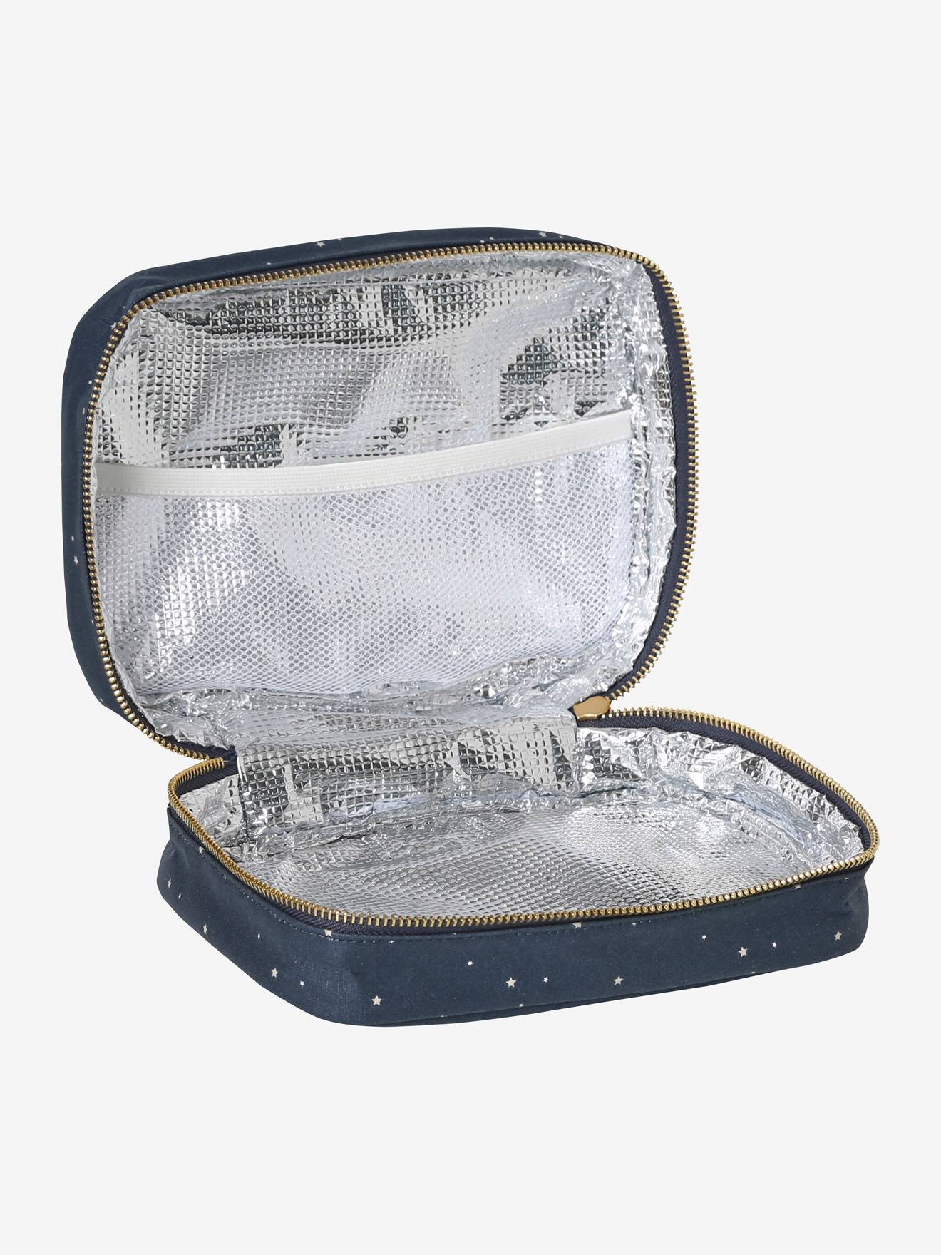 Lancheira de algodão com forro estampado azul escuro.