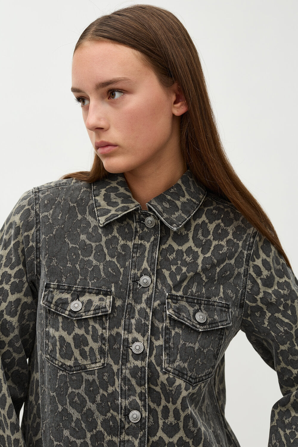 Global Funk  Mira LS-G denimkjole - Dark leopard mist