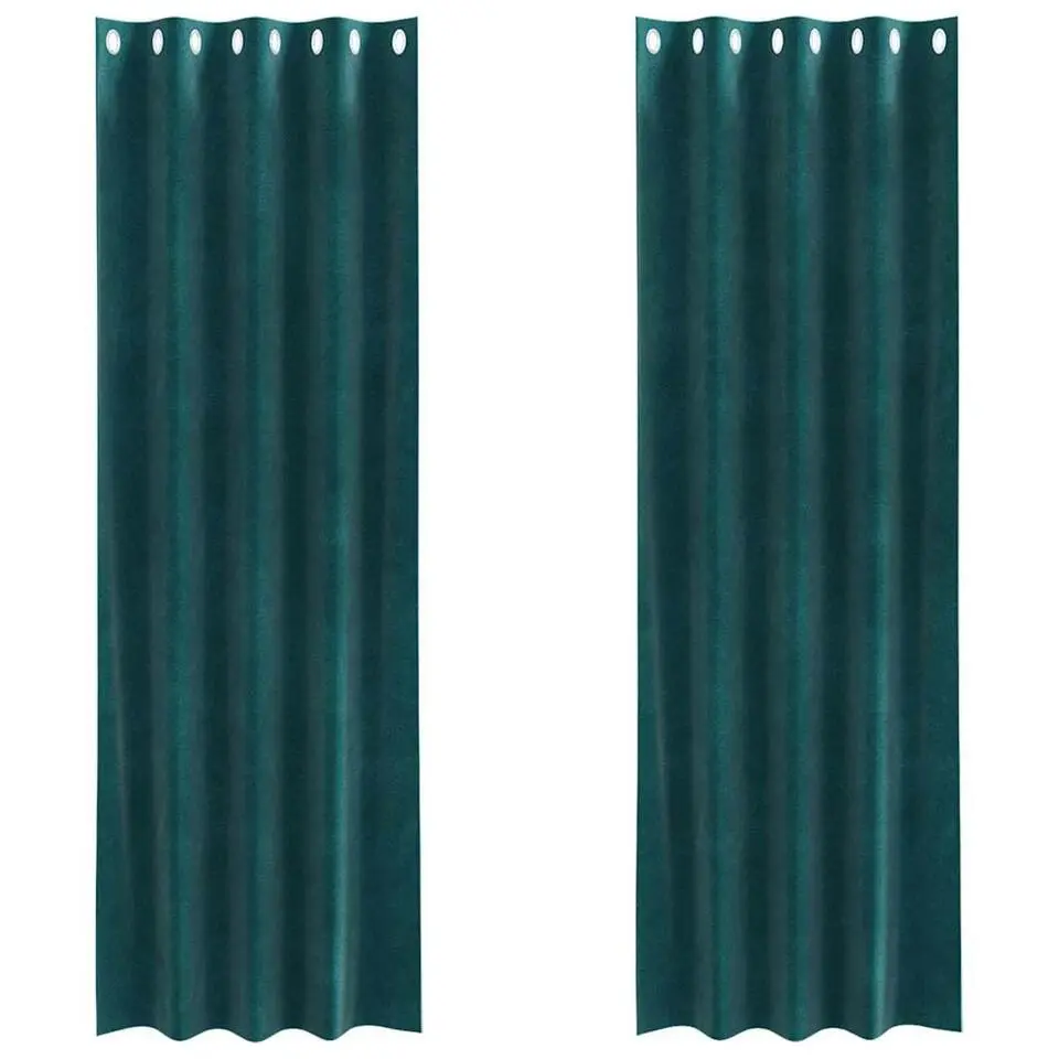 vidaXL Gordijnen met ringen - Donkergroen - 140x225 cm - Fluweel - 2 Stuks