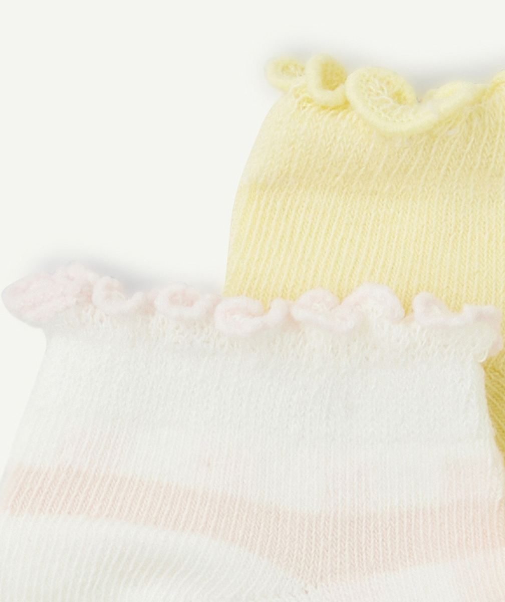 lot de 3 paires de socquettes fille rose blanc et jaune avec festons