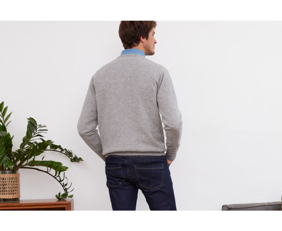 Pull col V homme laine Gris Chiné - ELIAN
