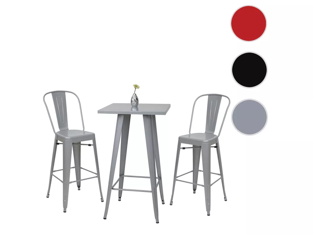 Set de table haute MCW-A73 métal (3 pièces), gris