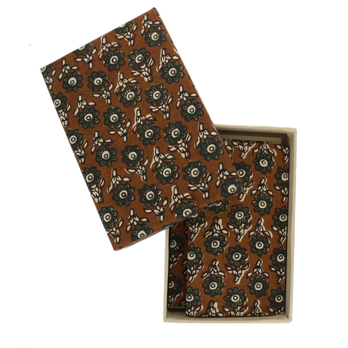 Coffret de correspondance fleuri kaki block print - Delhi d'antan Pondie Chérie