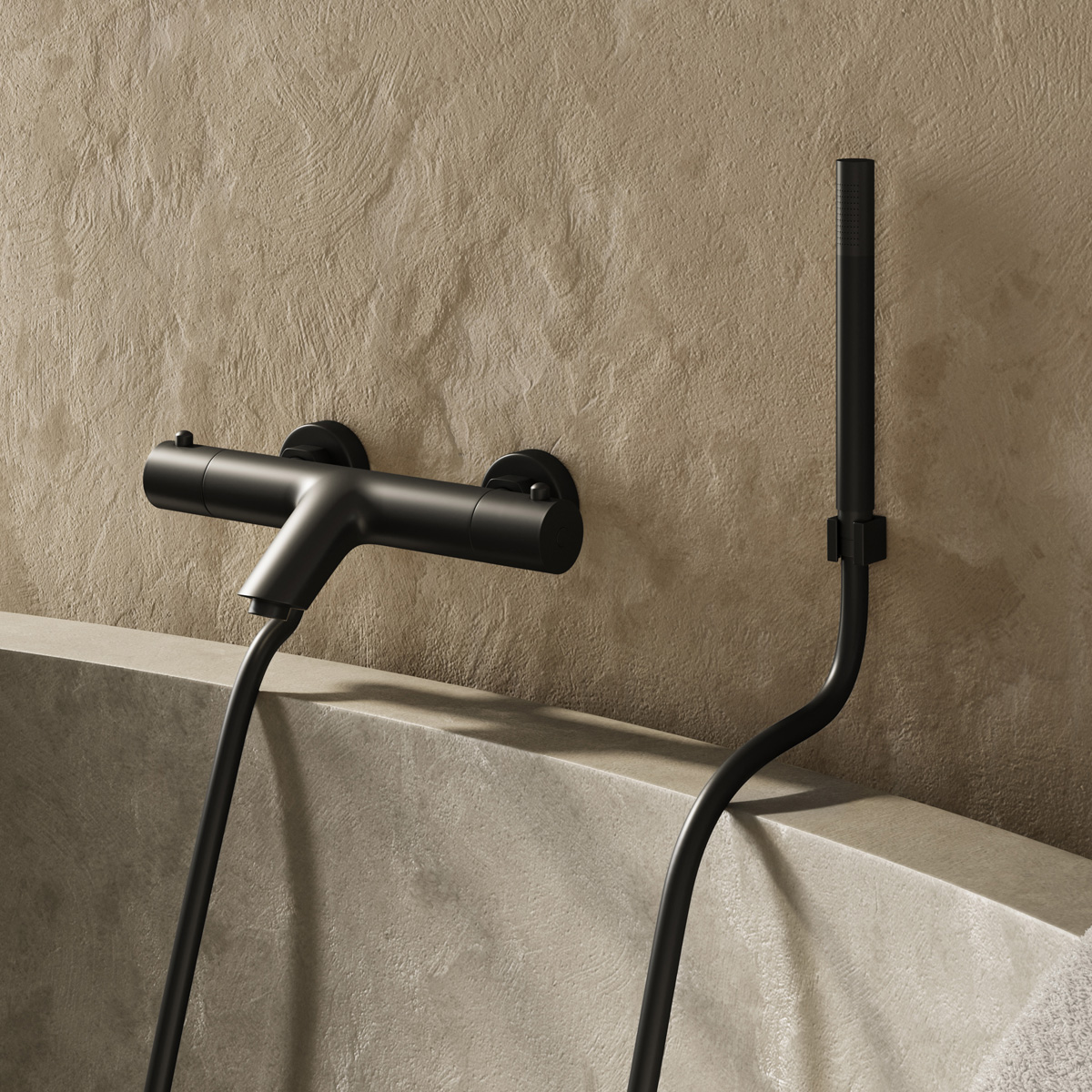 Saniclear Nero mat zwarte badkraan thermostatisch met handdouche set