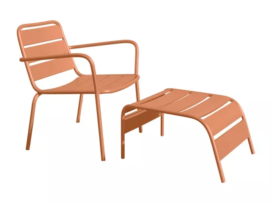 Fauteuil bas de jardin empilable + repose pied en métal - Orange clair - MIRMANDE de MYLIA