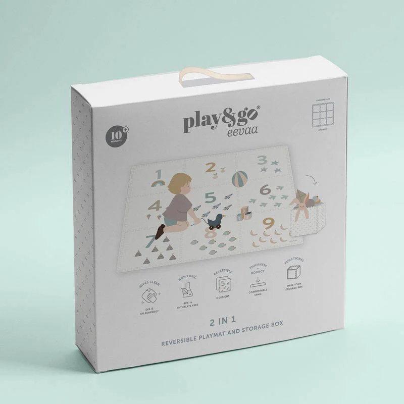 Play&Go EEVAA 2-in-1 omkeerbare puzzel speelmat en opbergdoos Numbers/Dots (180x180cm - 9 tegels)