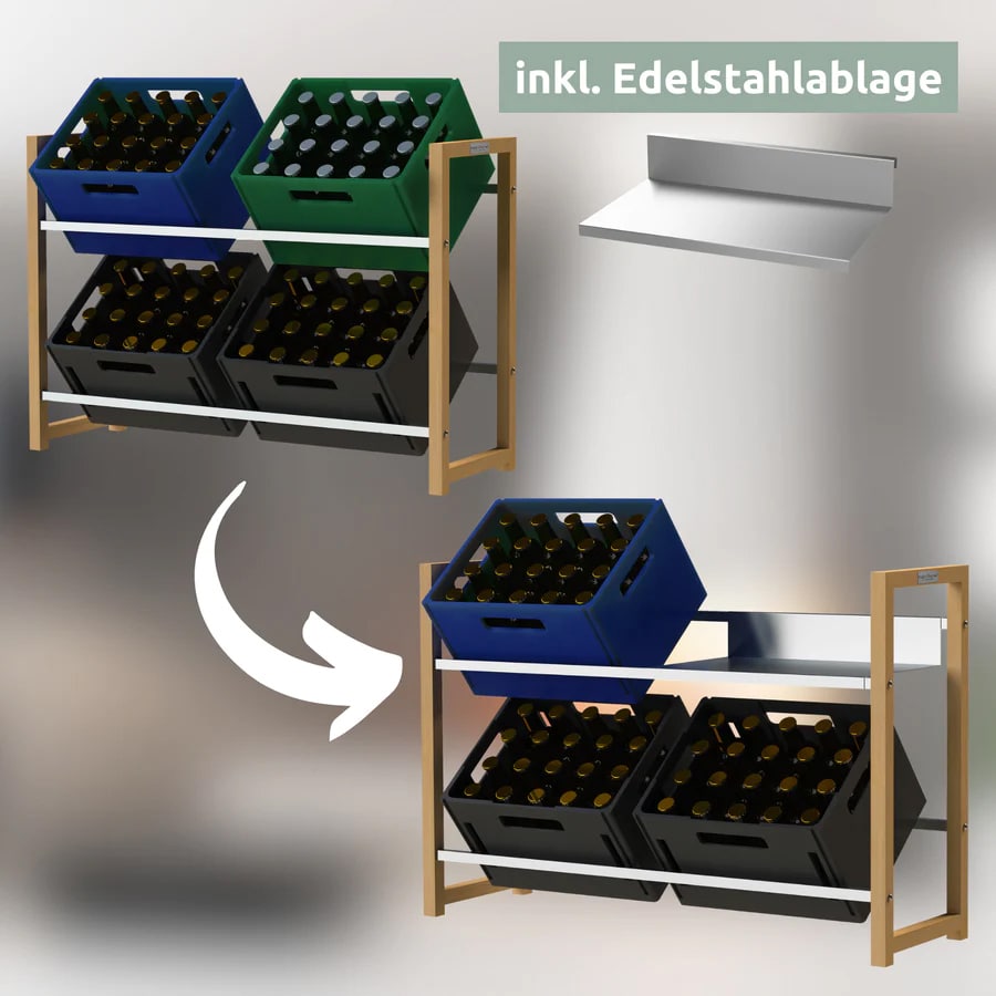 deluxe4home Regal für 4 Getränkekisten 106 x 71 cm braun/silberfarbig