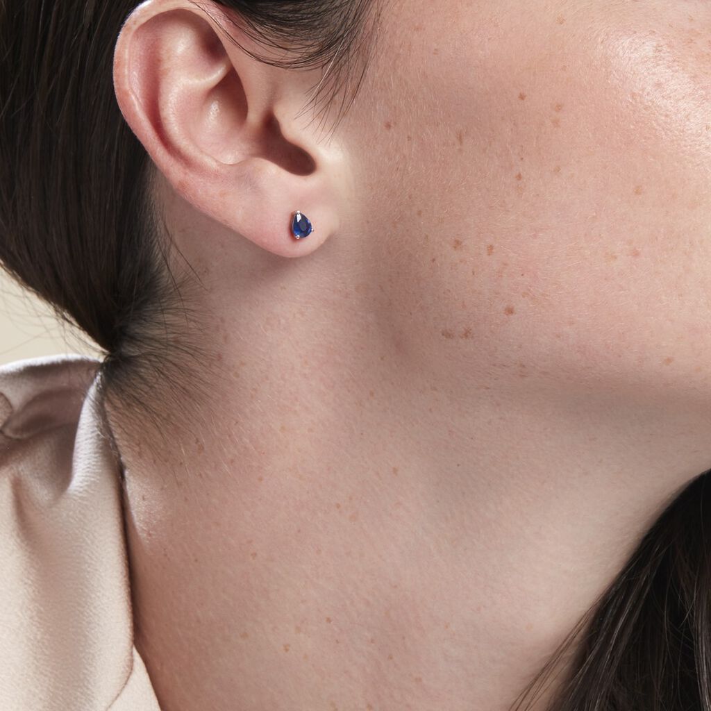 Boucles D'oreilles Puces Or Blanc Isador Saphir