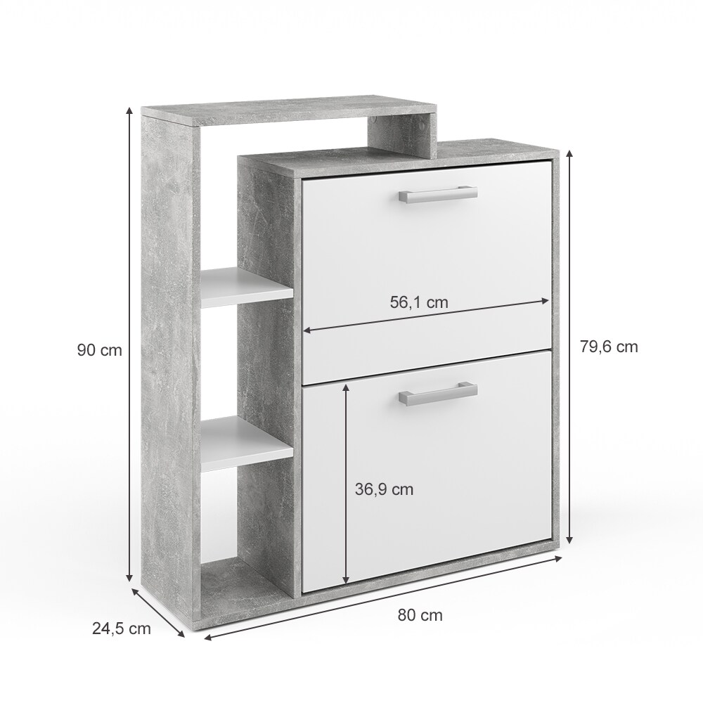 Vicco Schuhkipper Orlando 2 Fächer Weiß-Beton - Schuhregal Schuhschrank Schrank Kommode Flur Diele Garderobe