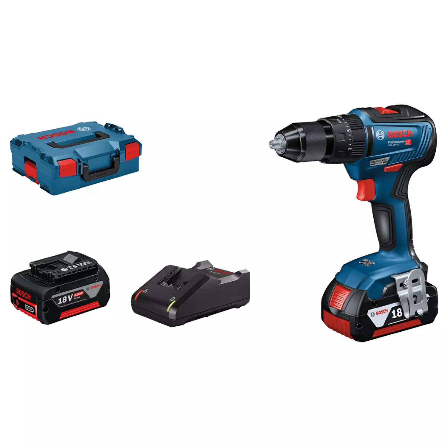 Bosch GSB 18V-55 18V Li-Ion accu schroefklopboormachine set (2x 4.0Ah) in L-Boxx