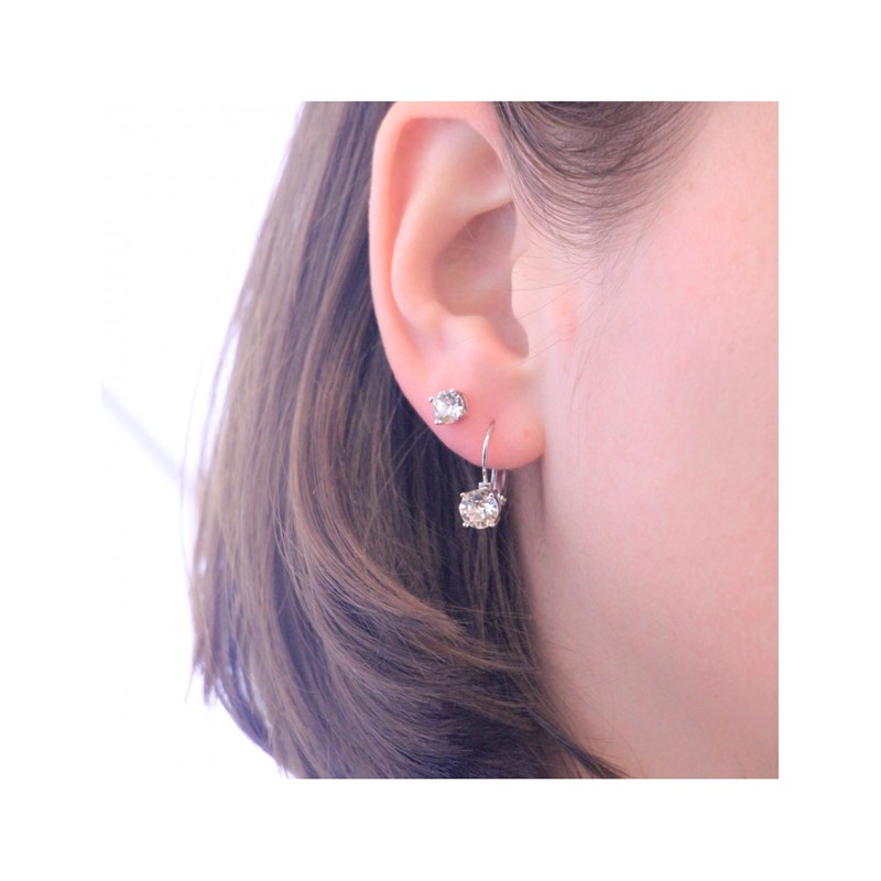 Boucles d'oreilles Round - Argenté et Cristal