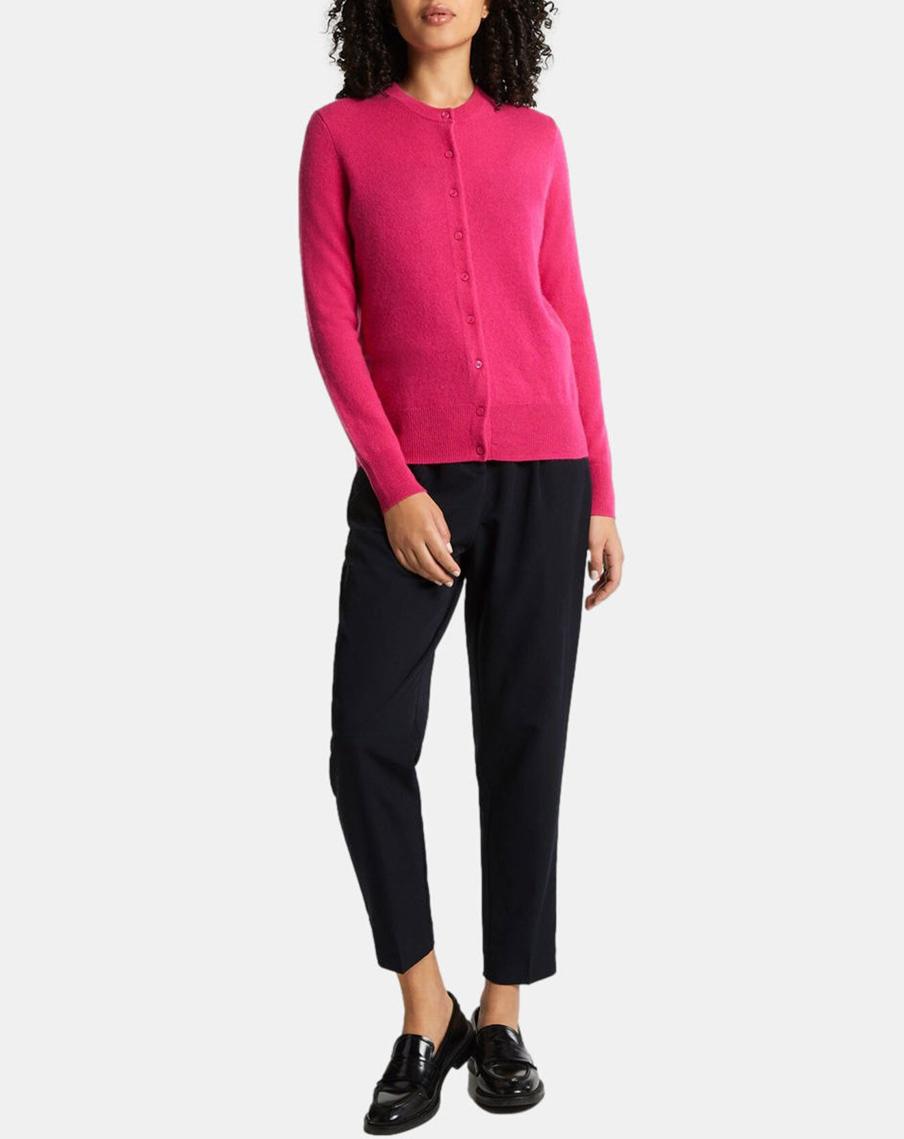 Galeries Lafayette Cardigan 100% Cachemire Zacao col rond rose