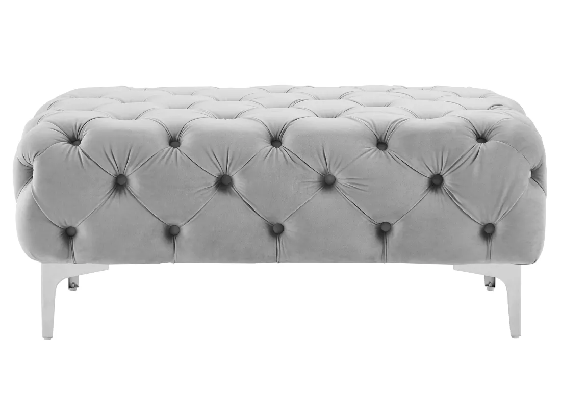 Pouf chesterfield en velours gris clair EDWINA