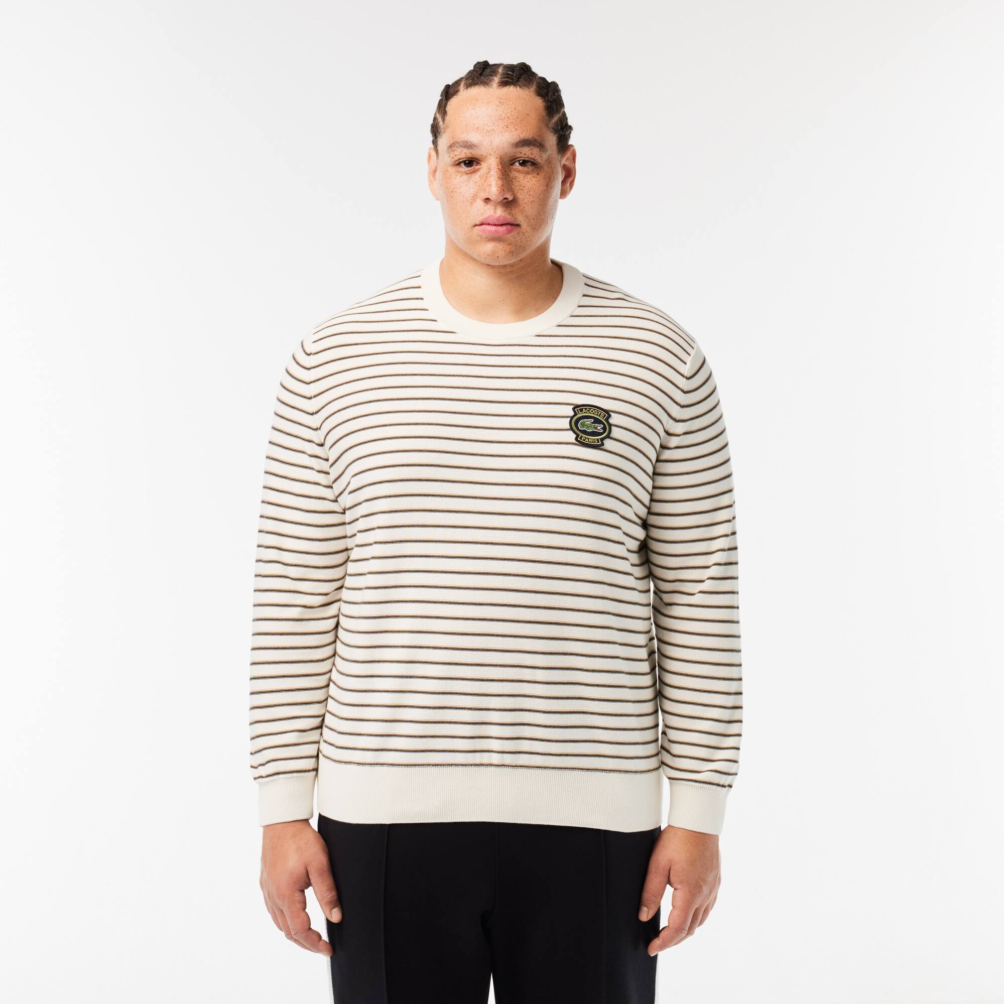 Gestreifter Baumwoll-Pullover mit LACOSTE-Aufnäher Pullover - Weiss - Lacoste - Herren