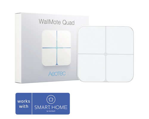 Aeotec Draadloze Wandschakelaar WallMote Quad met 4 knoppen voor het bedienen van apparaten en scènes, schuiffunctie AEOEZW130 - Compatibel met SMART HOME van hornbach