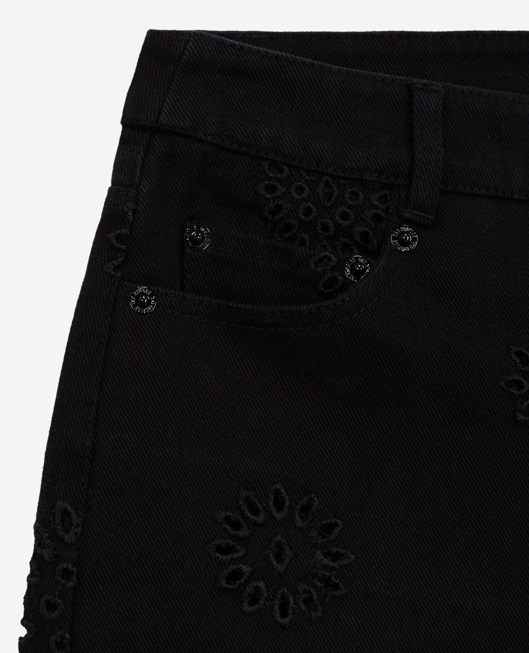 Short en denim noir avec broderie Anglaise