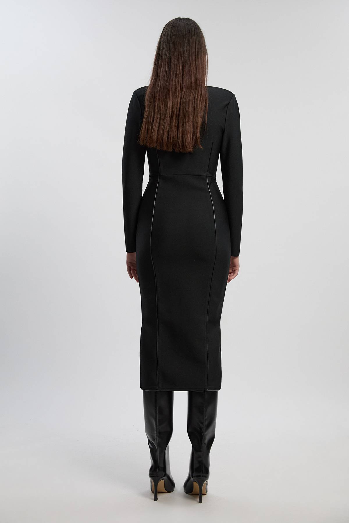 KarenMillen Robe Mi-Longue Moulante en Maille Bandage avec Fermeture Éclair et Détails Bordés SYNTHÉTIQUE - Petite Taille