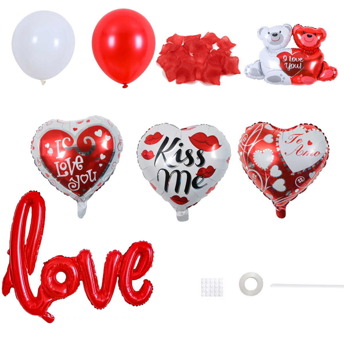 (26-tlg. Set) Party Love Ballons Valentinstag Deko inkl. Latex- und Folien Luftballons / Rosenblätter - Rot
