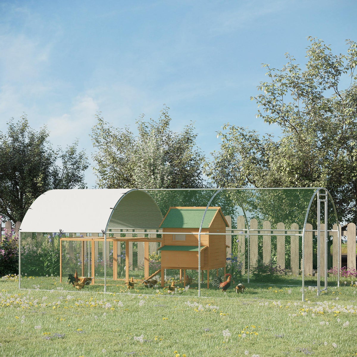 PawHut Kippenhok, 280 x 570 x 197 cm, Staal, Zilver