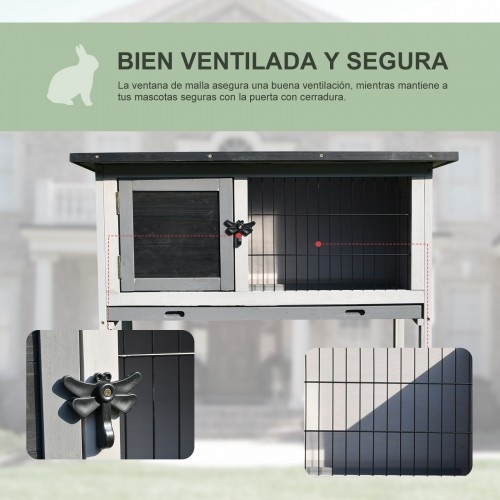 Gaiola de madeira para coelhos, para uso externo, cinza e preta.
