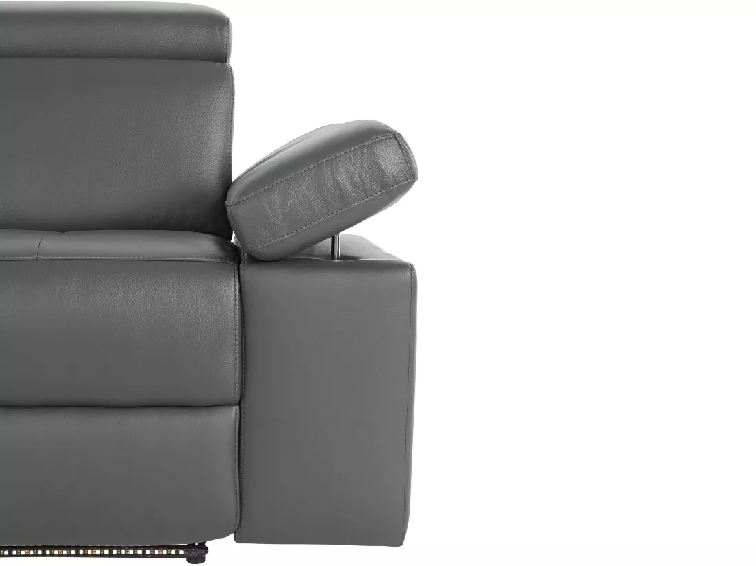 Rayland | Fauteuil relax 3 places manuel en cuir et PU gris