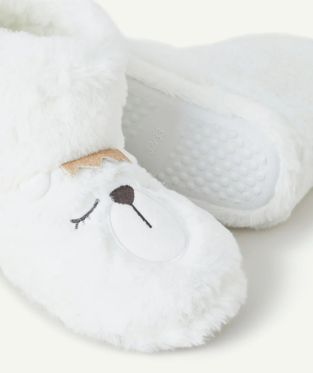 LA PAIRE DE CHAUSSONS OURS FILLE MATIÈRE DOUCE BLANC