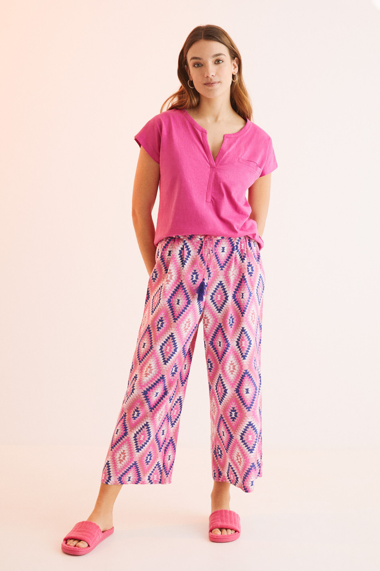 Camiseta de manga curta rosa fúcsia 100% algodão - Fúcsia