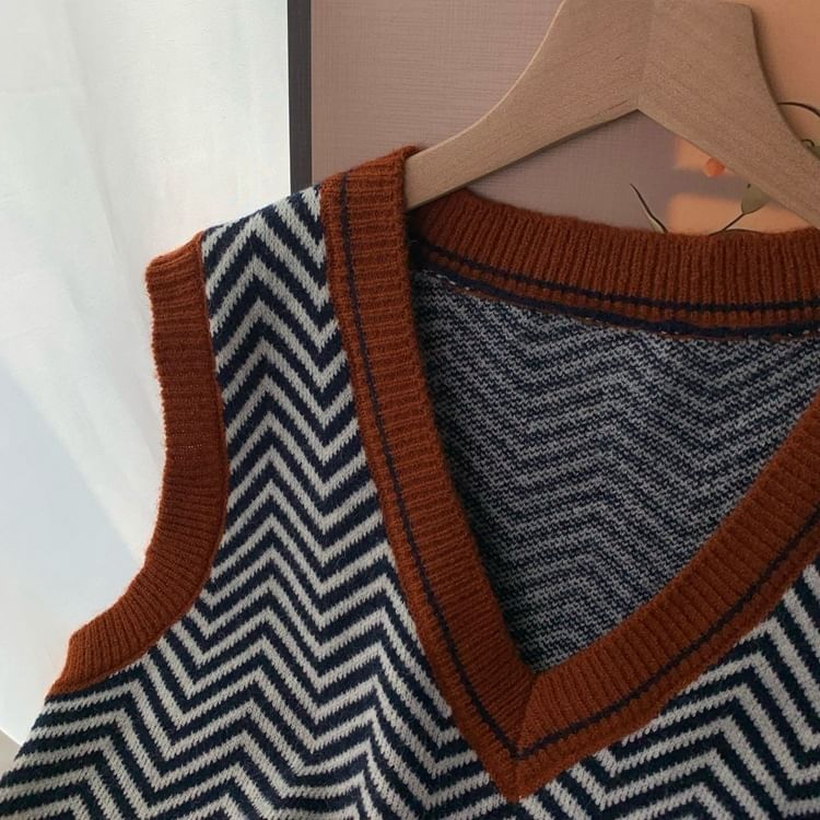 Astromeria - V-hals Zig Zag Trui Vest
