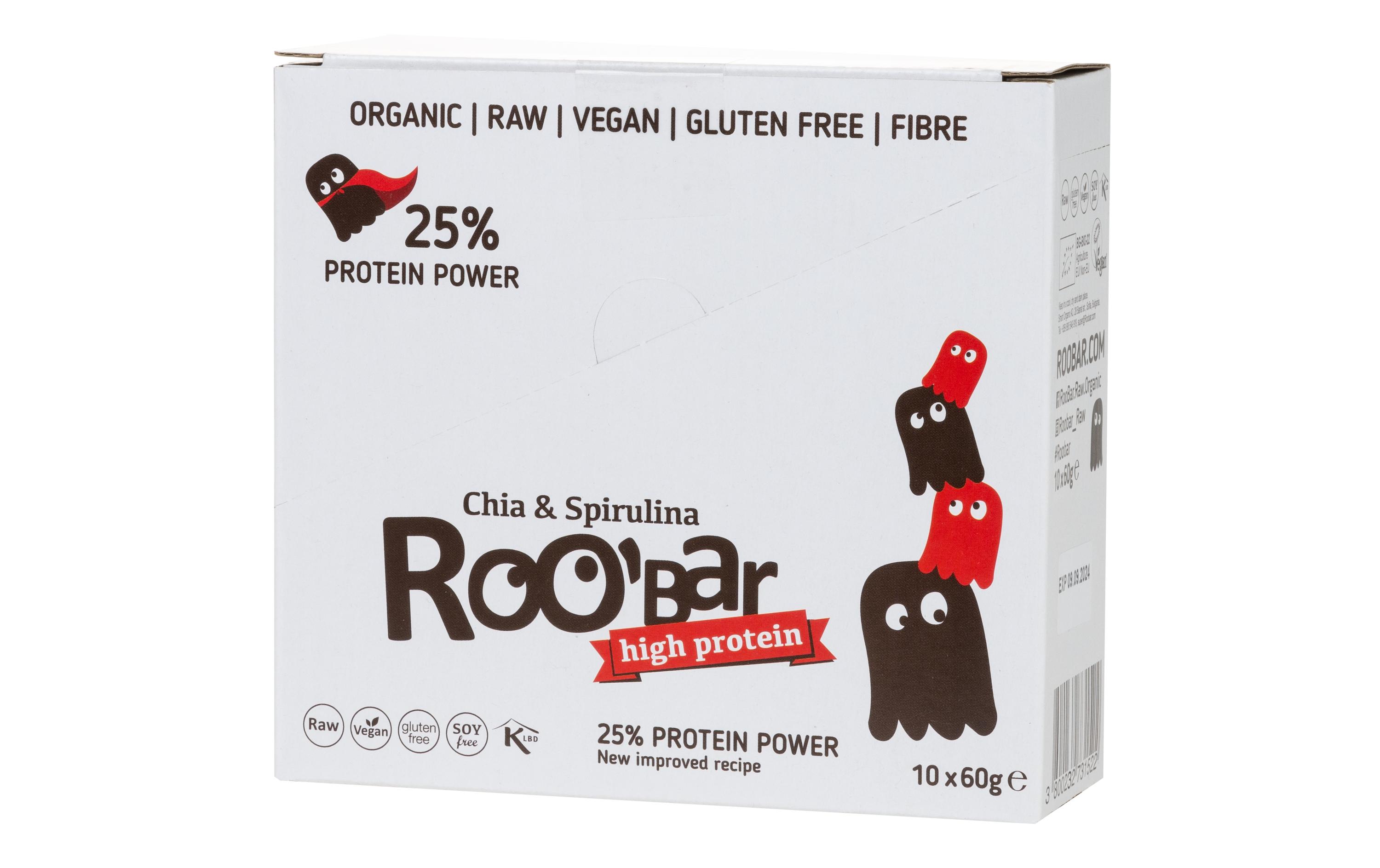 Rohkost Protein Riegel Chia & Spirulina 10 x 60 gBio-Riegel auf Basis von Datteln und Cashewkernen