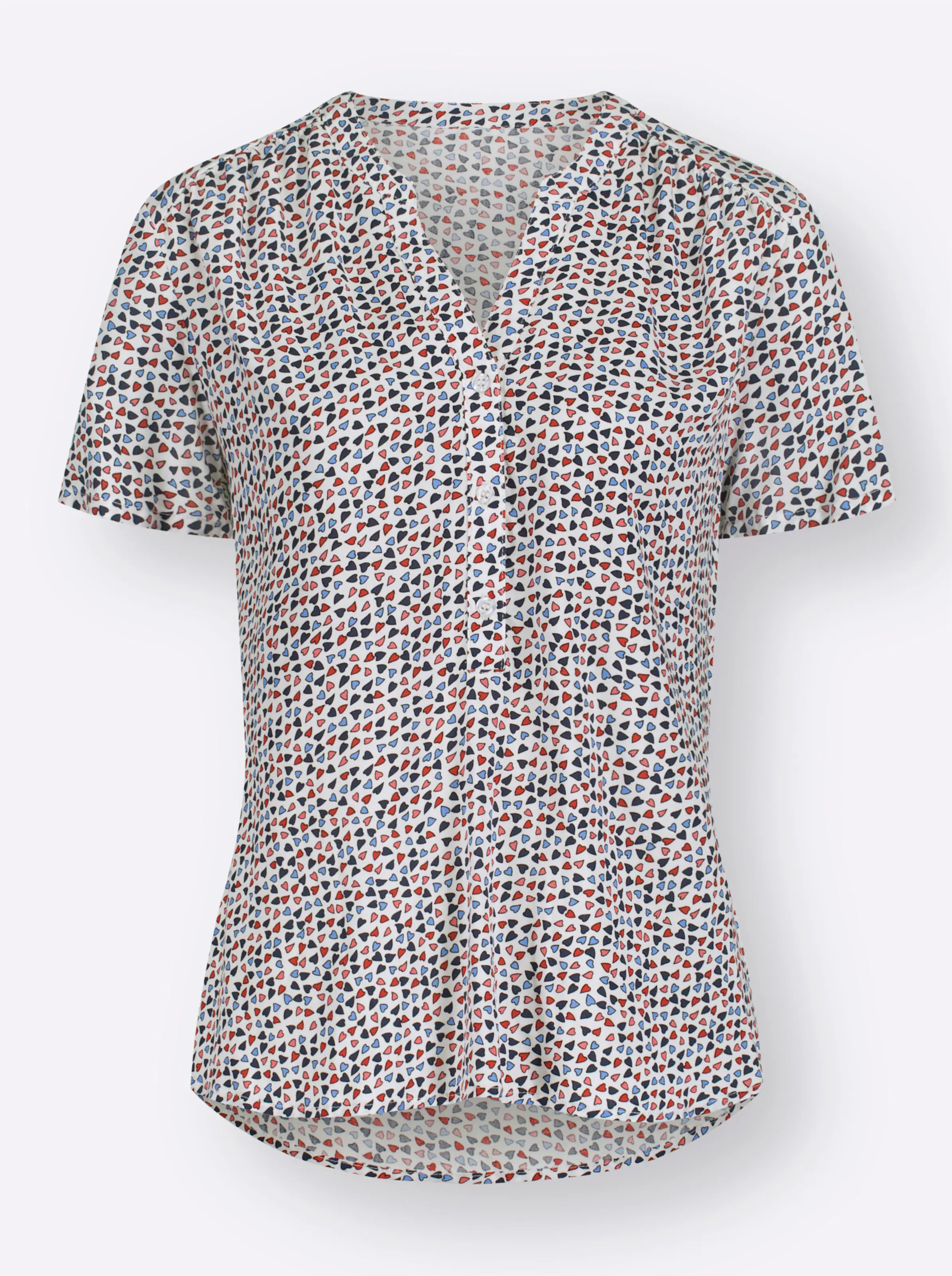 Druckbluse in ecru-erdbeere-bedruckt