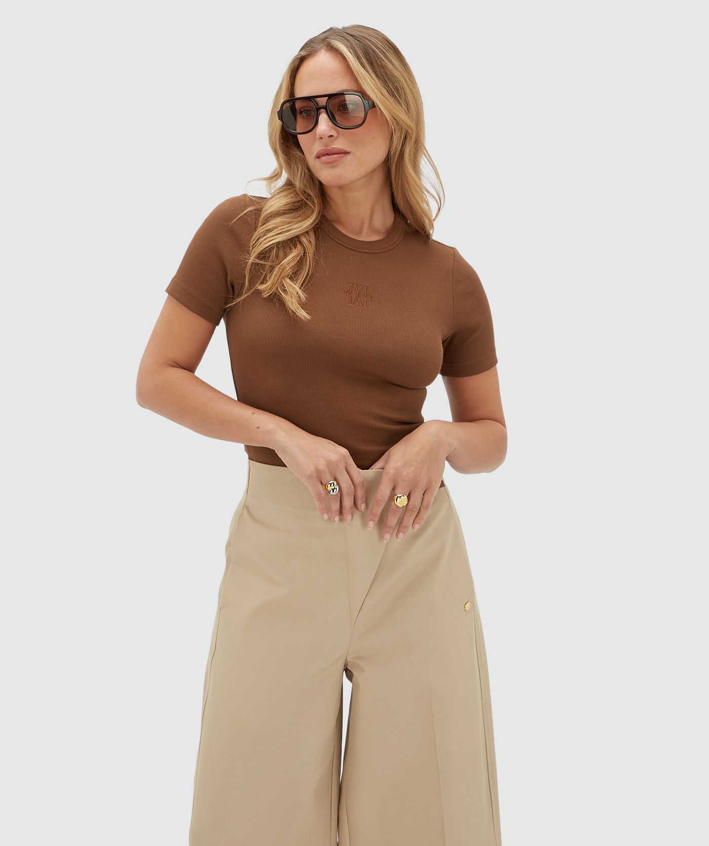 JV-CODY slim fit T-shirt met logo - cognac