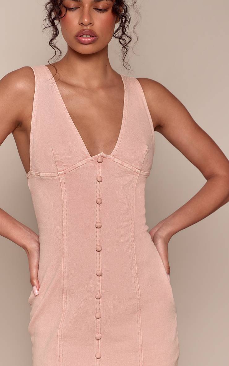 Rose Robe Mini En Denim À Détail Boutonné