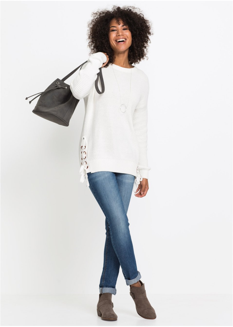 Pull en coton à laçage, Oversized