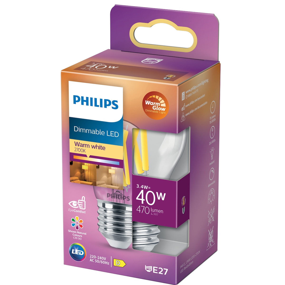 Philips Lustre LED pære 3W E27
