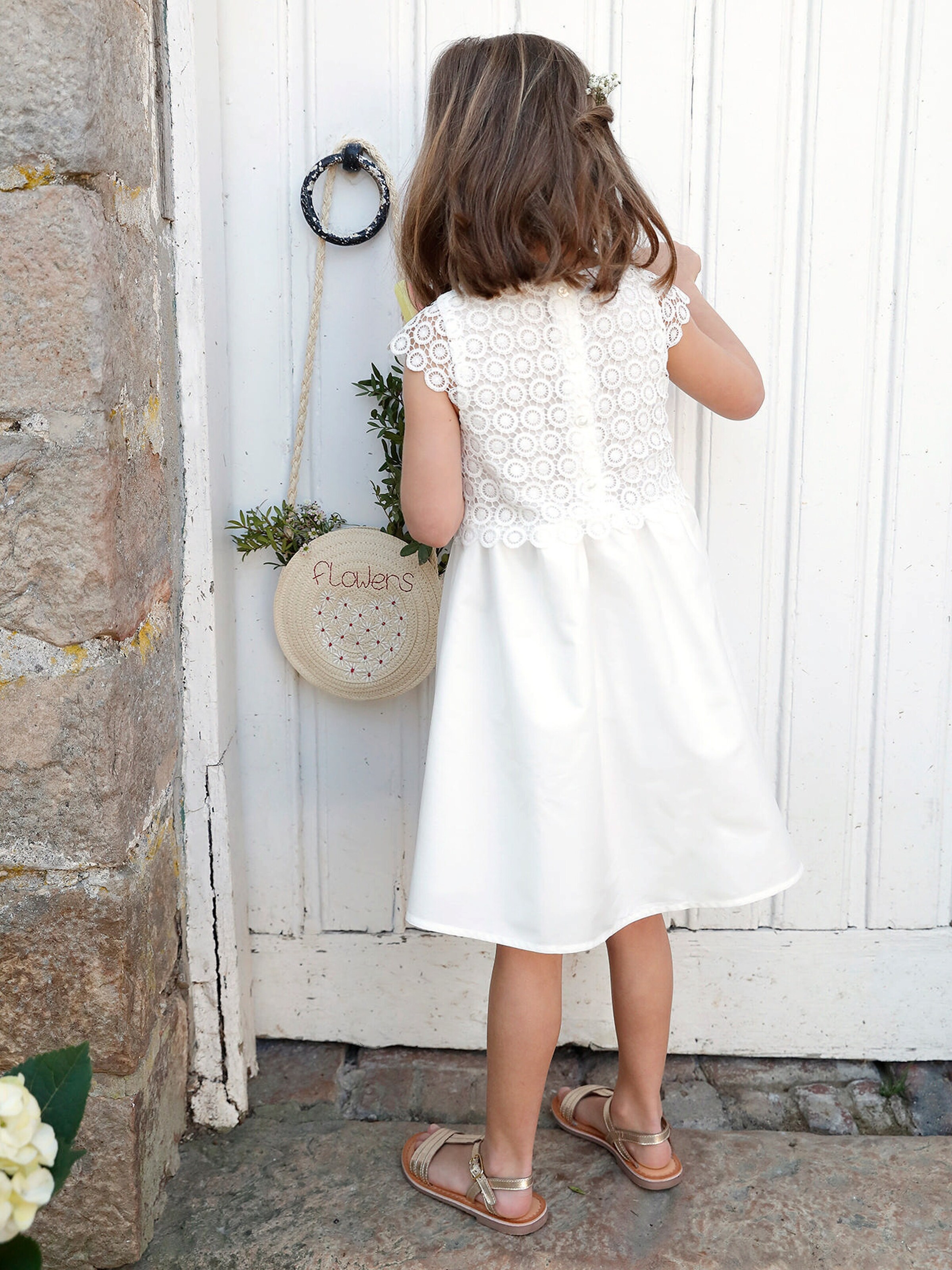 Vertbaudet Festliches Mädchen Kleid mit Makrameespitze wollweiß