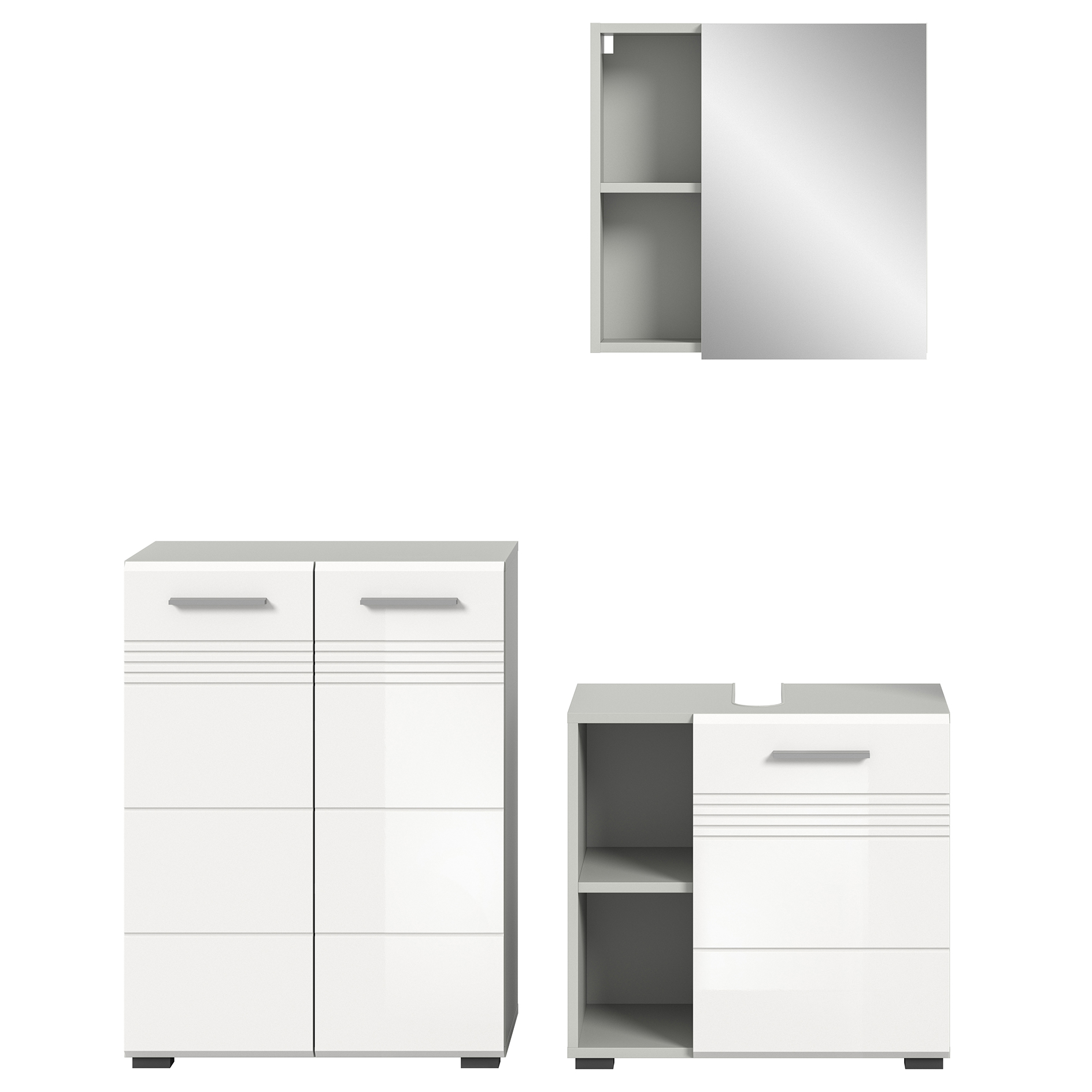 3-teiliges Badmöbel-Set COPA - weiß Hochglanz - hellgrau - 135 cm
