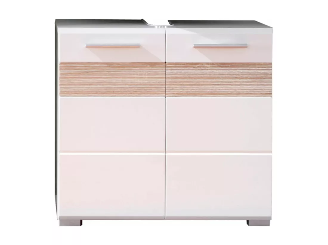 Ozem - Meuble sous-vasque mélaminé blanc/chêne clair L/H/P 60 / 56 / 34 cm