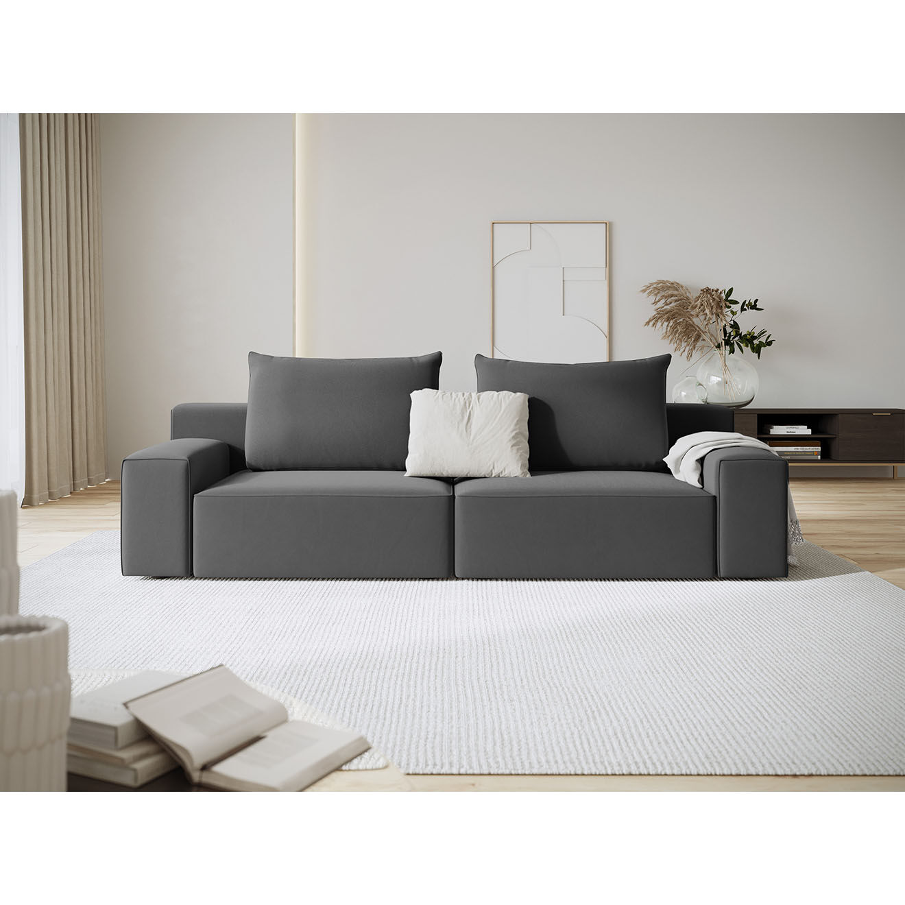 Mazzini Sofas Canapé Velours Ivy 4 Places gris foncé - 250x105x89 cm