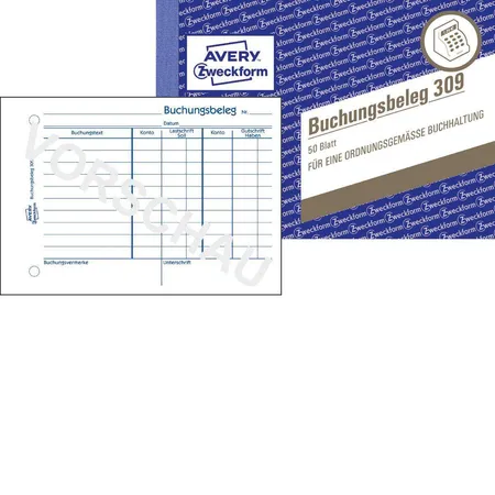 Avery Zweckform 309 Buchungsbeleg, A6 quer, 50 Originale, 50 Blatt