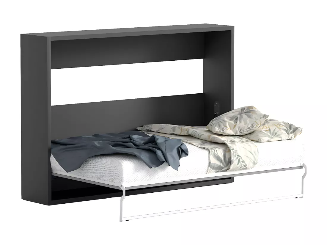 Lit escamotable 140 x 200 cm - Ouverture horizontale manuelle - Anthracite et naturel - MALINA II