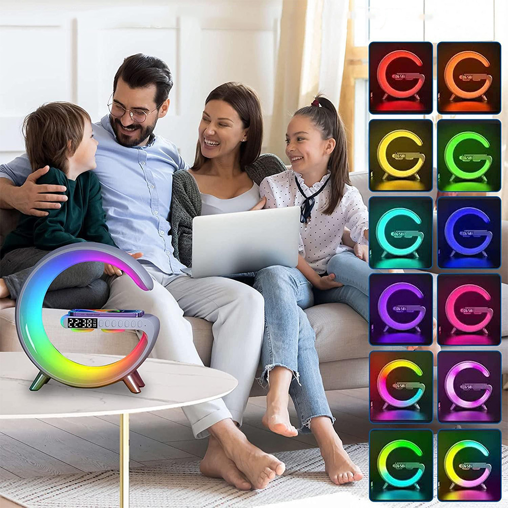 Digitaler LED Wecker Smart Light Wireless Charger Bluetooth Speaker - Weiss