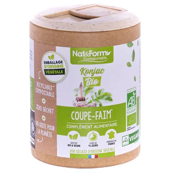 Cápsulas vegetais de konjac orgânico ecológico Nat & Form, 200 unidades.