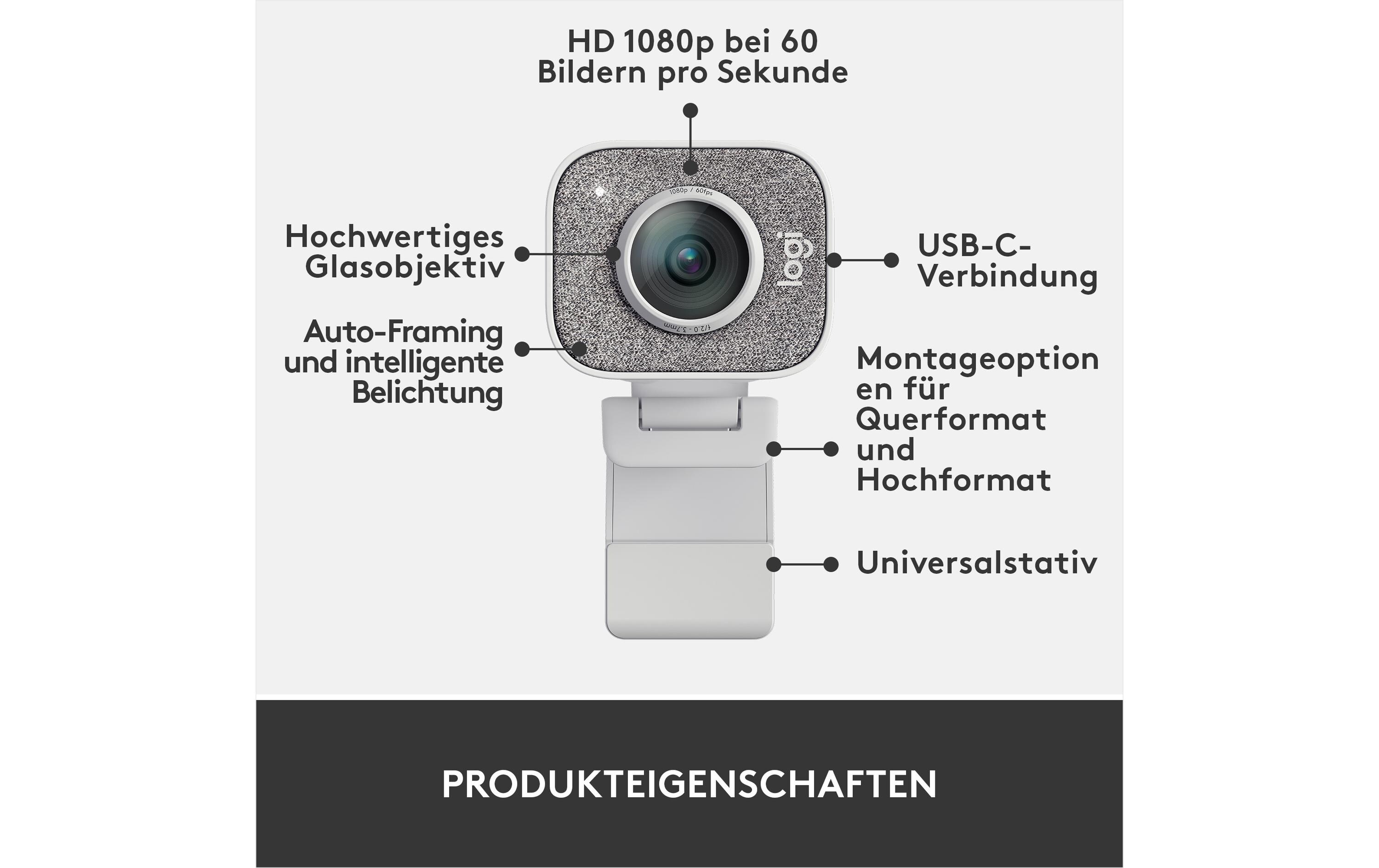 Webcam StreamCam Weiss<br>Full-HD Streaming Webcam mit USB-C Anbindung